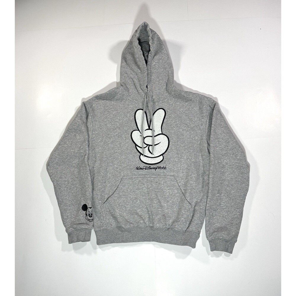 2025 Walt Disney World Park Mickey Peace Sign Hoodie Pullover Sweatshirt Gray XS